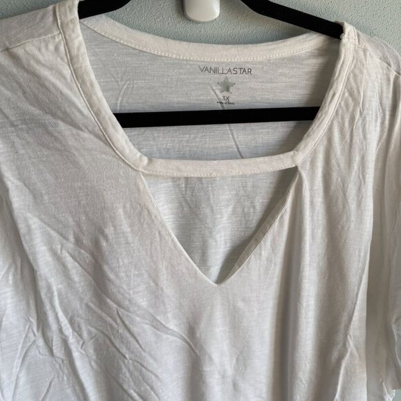 Vanilla Star Womens White Short Sleeve Tee 3X Knotted Hem V-Neck Casual Loose - Picture 6 of 10